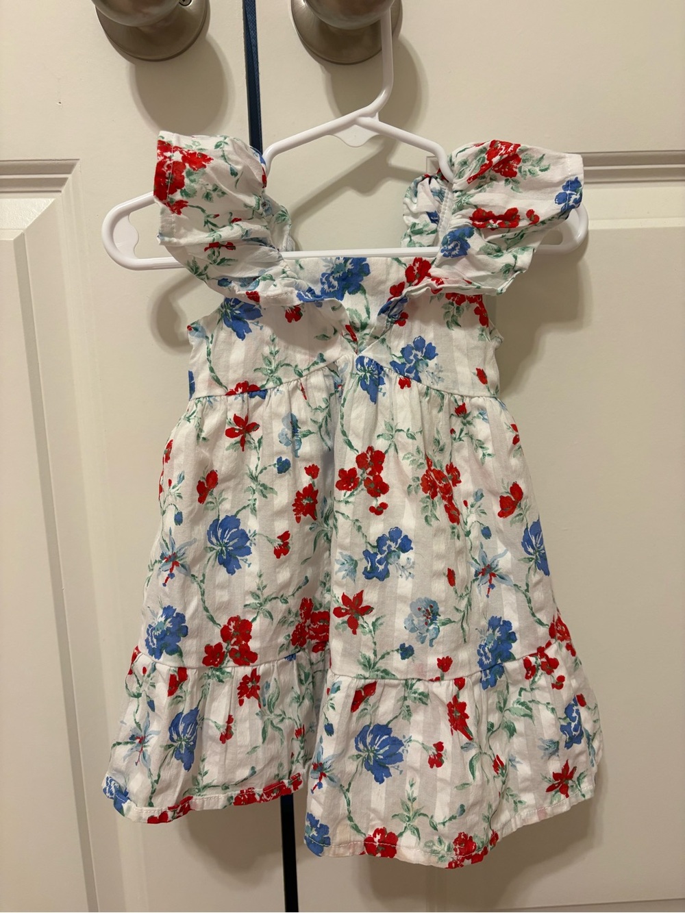 Janie and Jack Girls' Floral Ruffle Sundress - White with Red & Blue Flowers